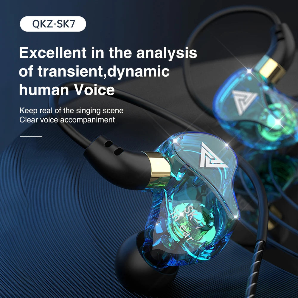 QKZ-auriculares AK6 SK7 con cable, dispositivo de audio con controlador de cobre, HiFi, con micrófono, deportivos, para correr, estéreo de graves, para música