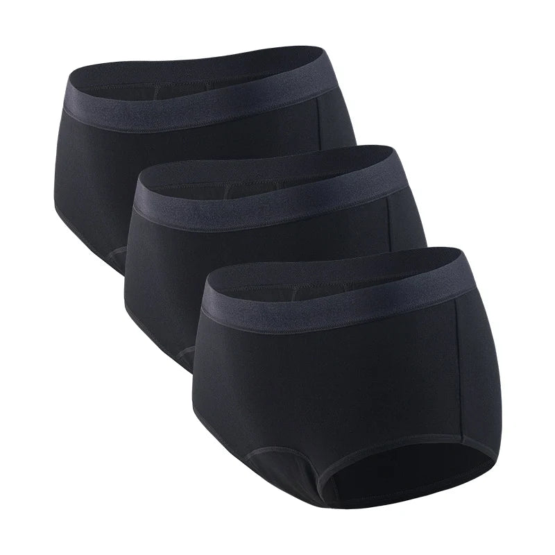 3 uds bragas de período menstrual para mujer, ropa interior a prueba de fugas de algodón de fibra de bambú de 4 capas para bragas absorbentes de incontinencia femenina