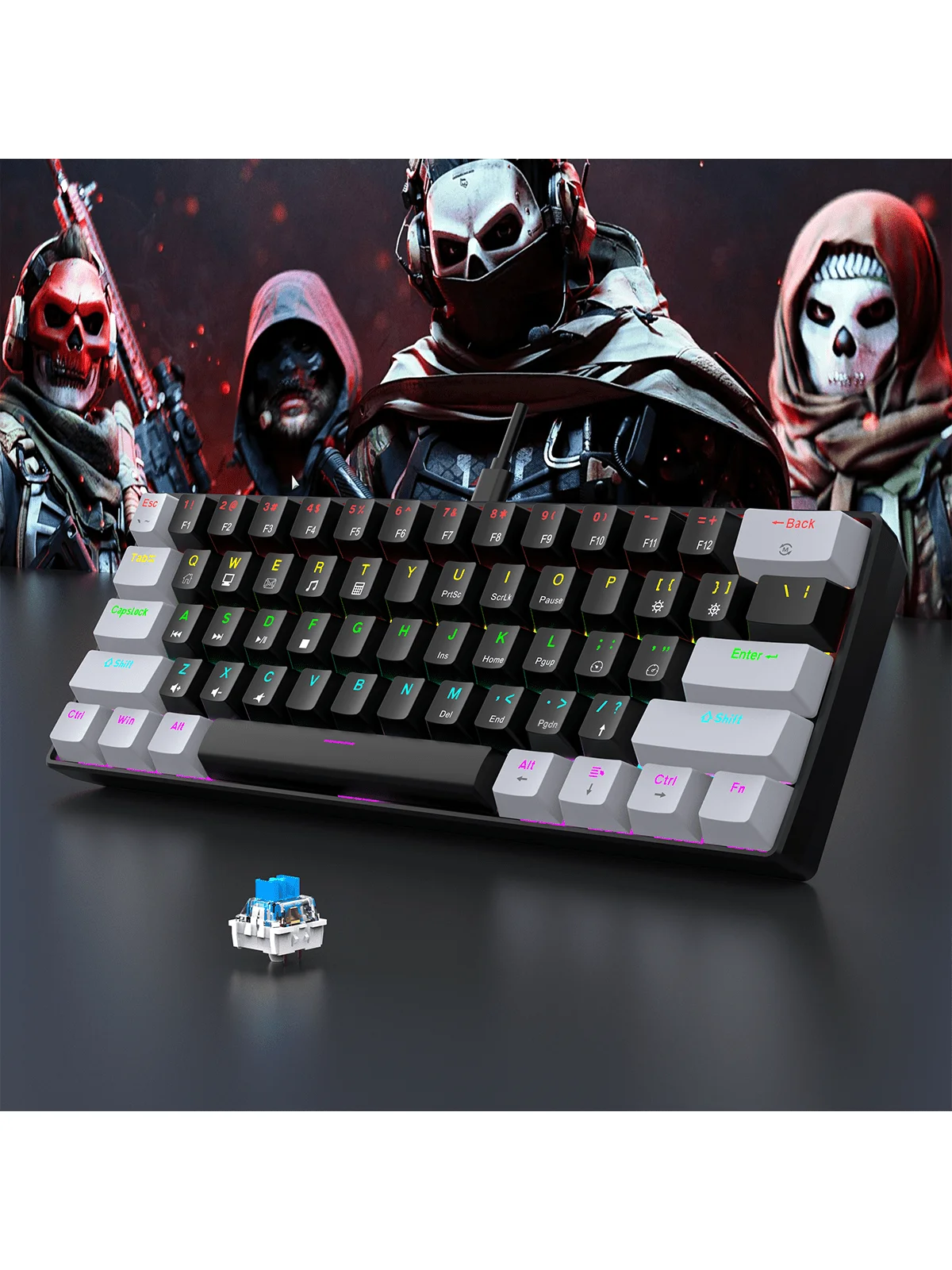 Teclado mecánico para juegos con cable 60%, minayout ultra compacto retroiluminado RGB para jugadores de PC/Mac y tipistas, diseño de viaje fácil