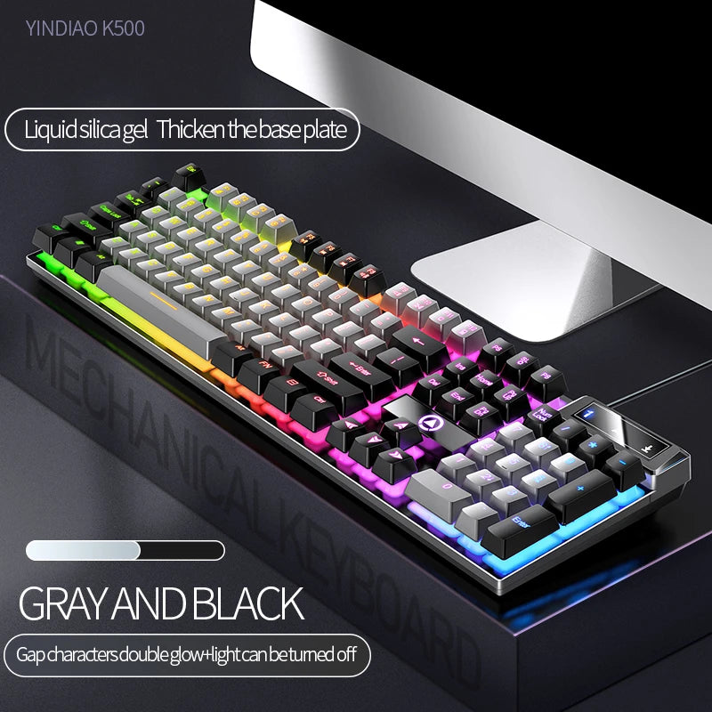 Teclado YINDIAO para juegos, escritorios para ordenador portátil con cable, accesorios de oficina para ordenador, teclados para jugadores de perfil bajo con teclado numérico