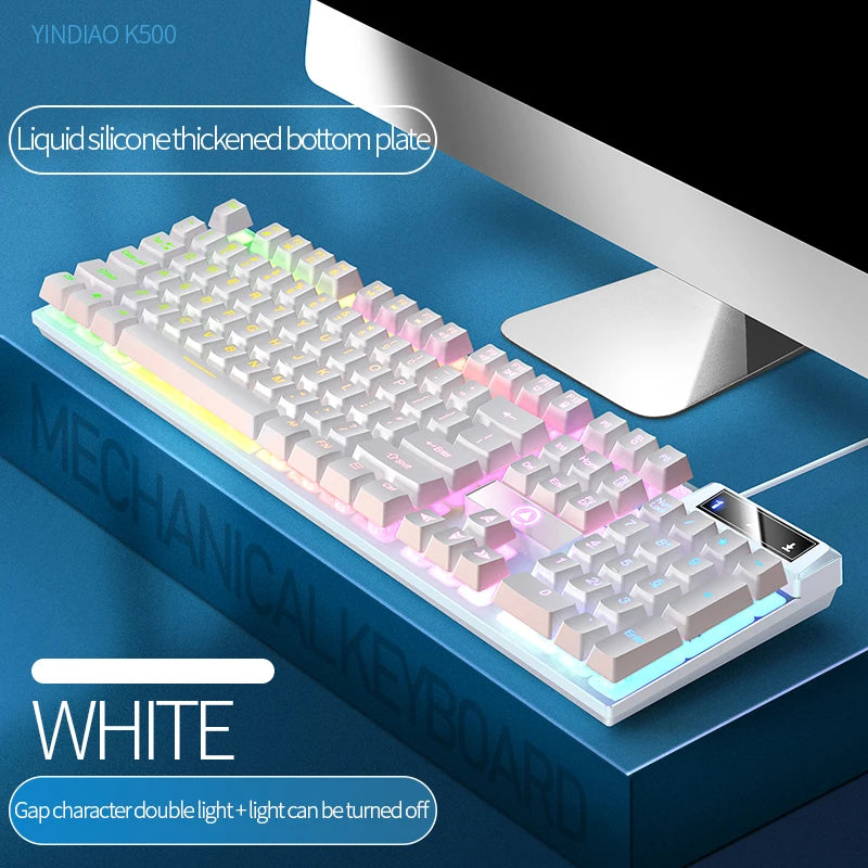 Teclado YINDIAO para juegos, escritorios para ordenador portátil con cable, accesorios de oficina para ordenador, teclados para jugadores de perfil bajo con teclado numérico