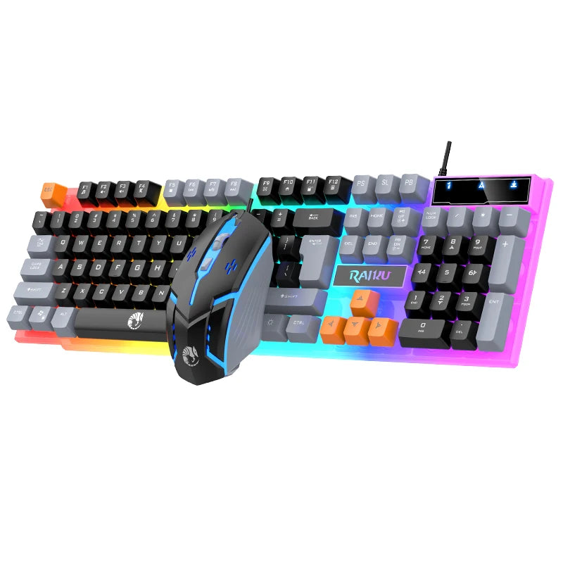 Teclado y teclado único ratón RAIKU T26 teclado luminoso de tres tonos ratón con cable mecánico táctil juego de teclado y ratón para juegos
