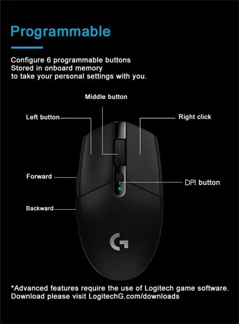 Ratón inalámbrico para juegos Logitech G304 de velocidad de luz Original, Sensor Hero 12K, 12000DPI, 6 Botones programables, Compatible con PC MacOS