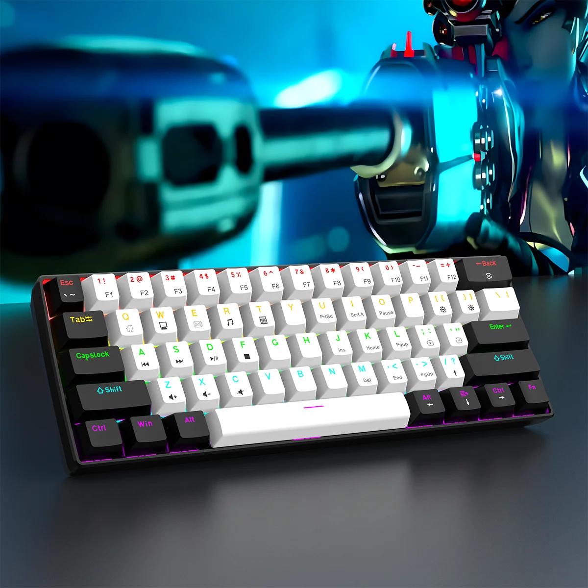 Teclado mecánico para juegos con cable 60%, minayout ultra compacto retroiluminado RGB para jugadores de PC/Mac y tipistas, diseño de viaje fácil