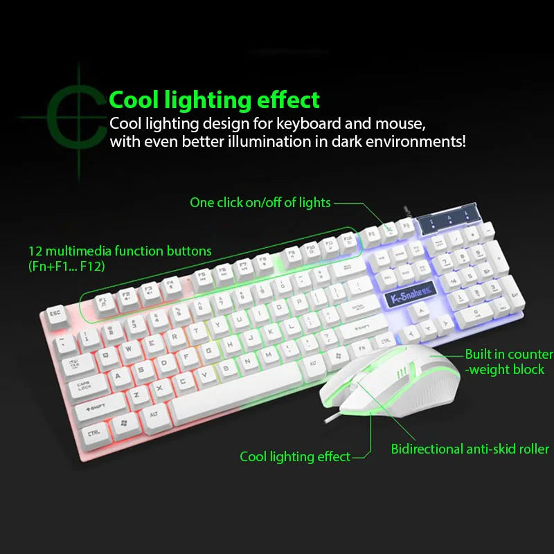 Juego de teclado y ratón KM320, teclado retroiluminado con juego luminoso resistente al agua