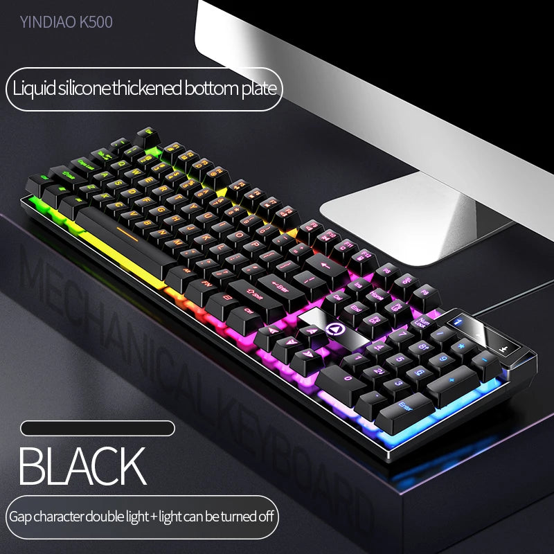 Teclado YINDIAO para juegos, escritorios para ordenador portátil con cable, accesorios de oficina para ordenador, teclados para jugadores de perfil bajo con teclado numérico