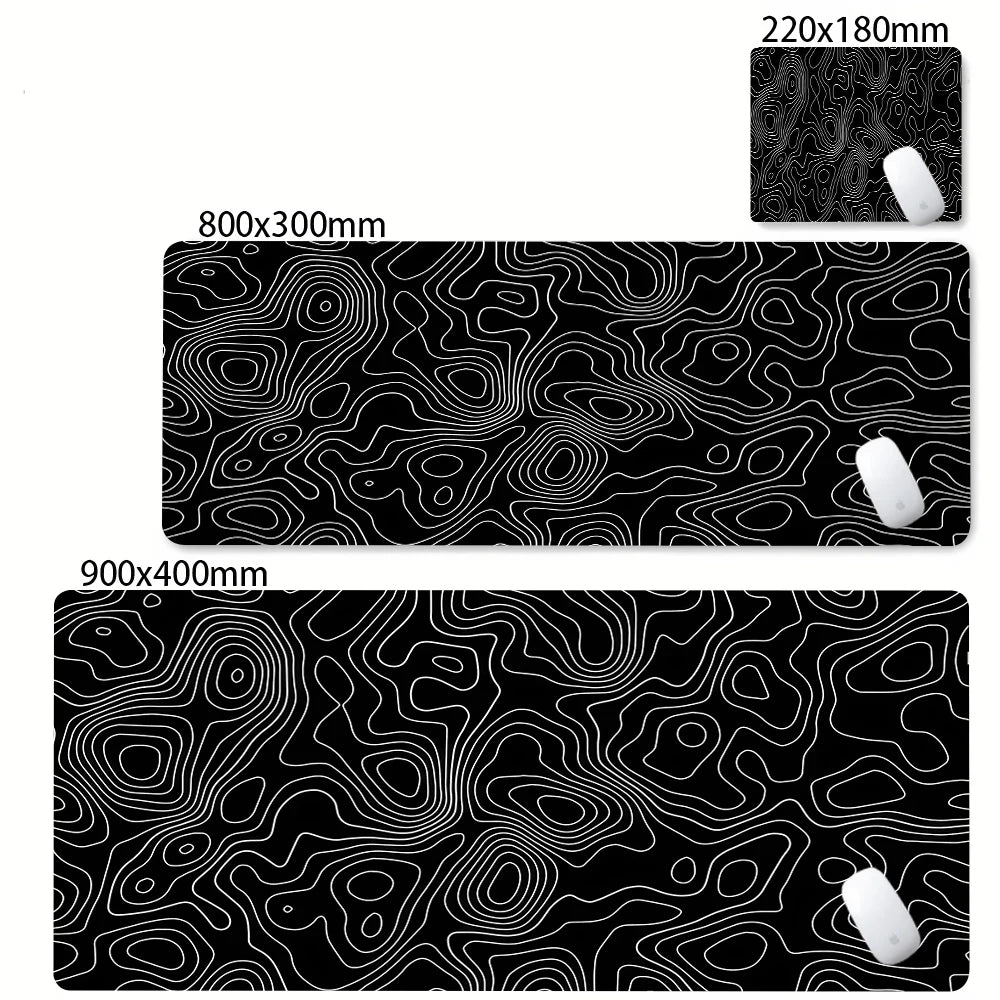 Alfombrilla de escritorio XXL, alfombrilla de ratón líquida Strata blanca y negra, alfombrilla de ratón abstracta grande, alfombrilla de escritorio para juegos con Lockedge, alfombra antideslizante para oficina