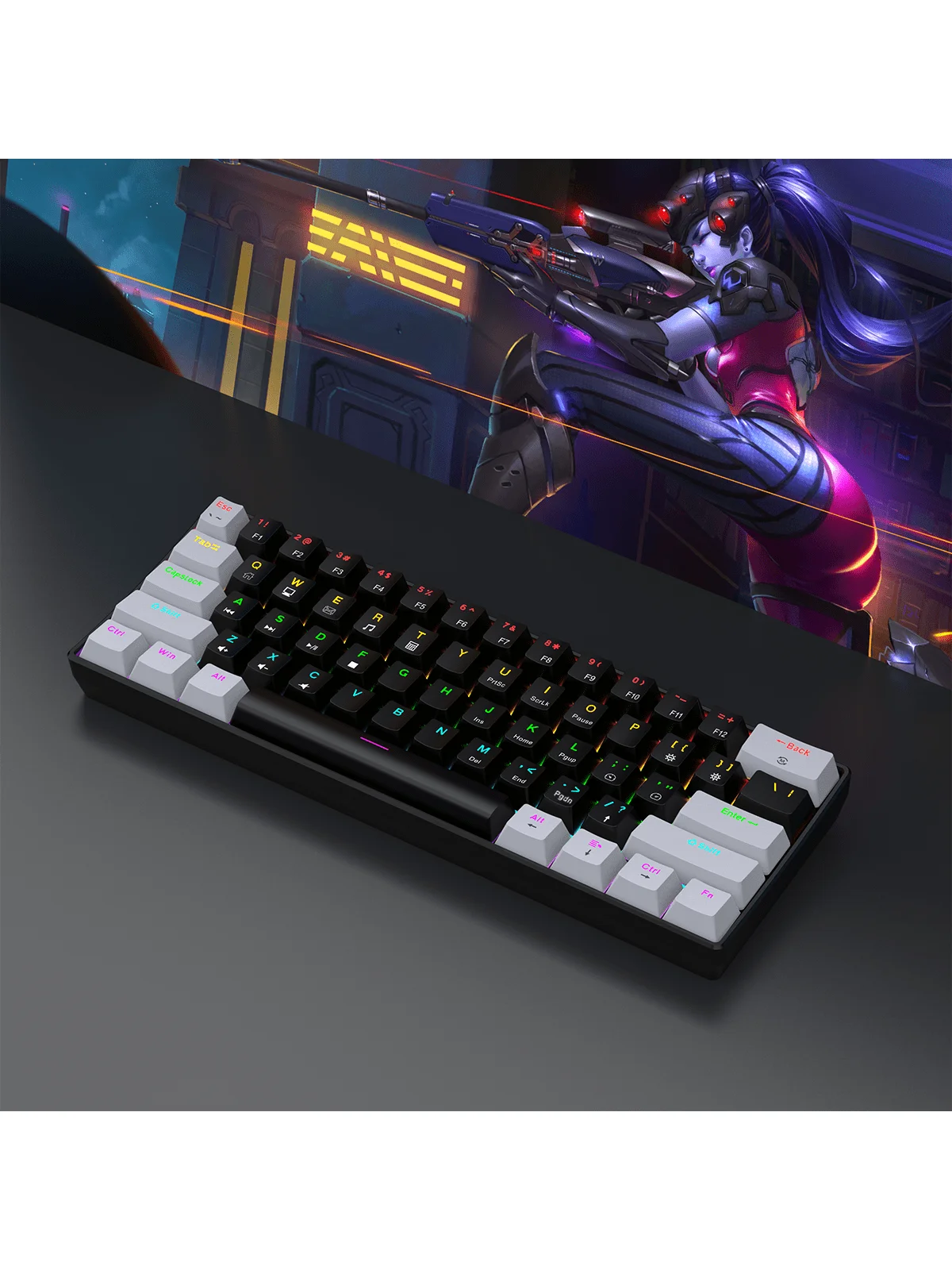 Teclado mecánico para juegos con cable 60%, ultra compacto retroiluminado RGB