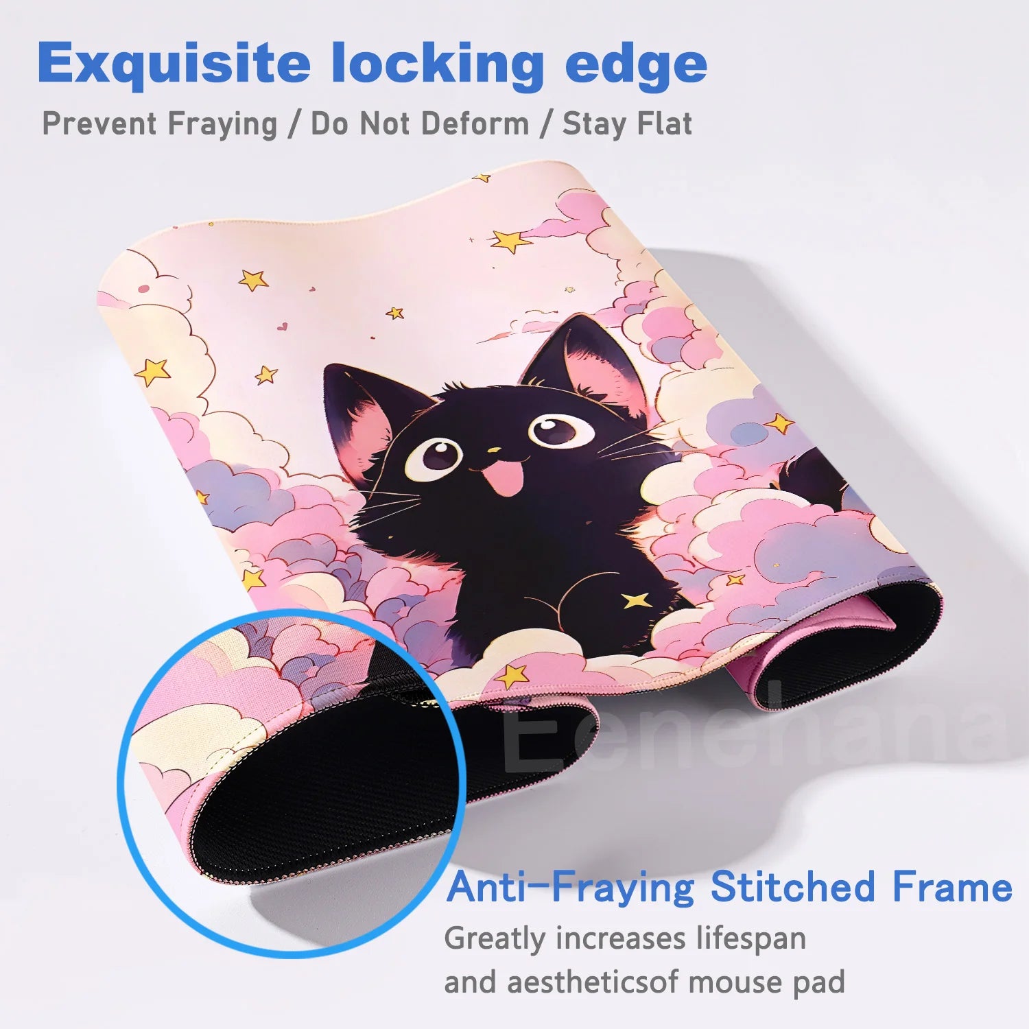 Alfombrilla de ratón para teclado The Black Cat on the Clouds, patrones de estilo artístico Kawaii, alfombrilla de escritorio rosa para PC, Alfombra de Gamer para oficina, alfombrilla de Mesa para el hogar