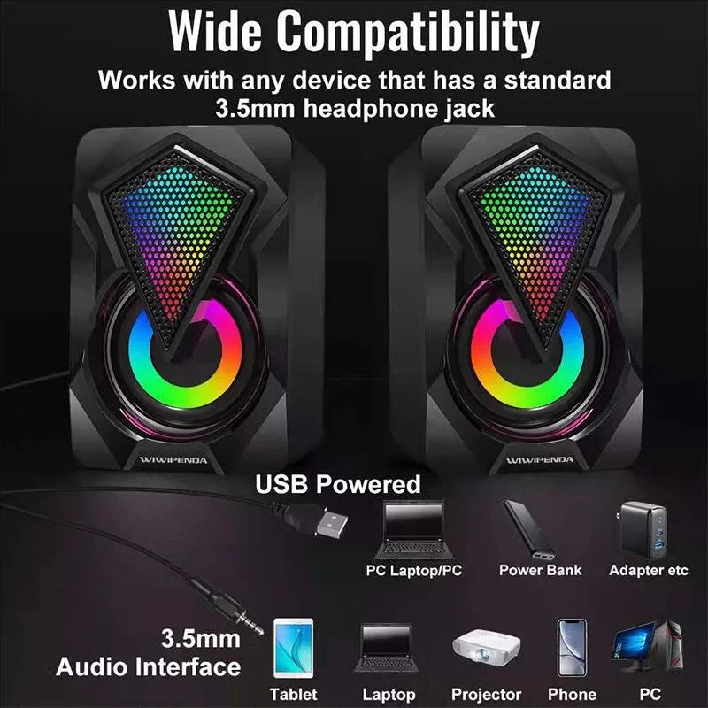 Nuevo altavoz de ordenador X2, portátil de escritorio iluminado, mini altavoz RGB con cable multimedia