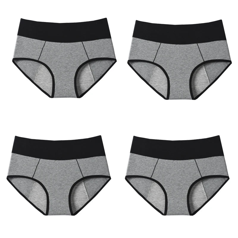 Bragas de cintura alta para mujer, pantalones menstruales a prueba de fugas, ropa interior de período ancho, calzoncillos femeninos de talla grande de algodón fisiológico, 4 Uds.