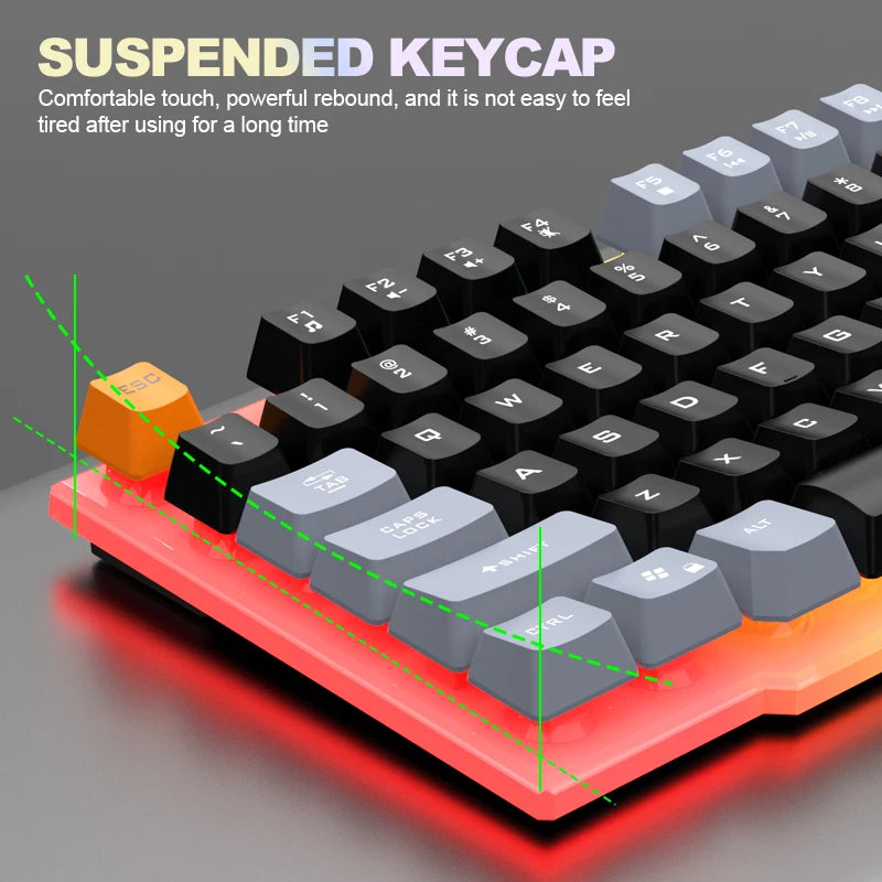 Teclado y teclado único ratón RAIKU T26 teclado luminoso de tres tonos ratón con cable mecánico táctil juego de teclado y ratón para juegos