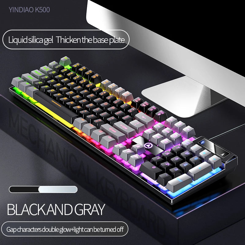 Teclado YINDIAO para juegos, escritorios para ordenador portátil con cable, accesorios de oficina para ordenador, teclados para jugadores de perfil bajo con teclado numérico