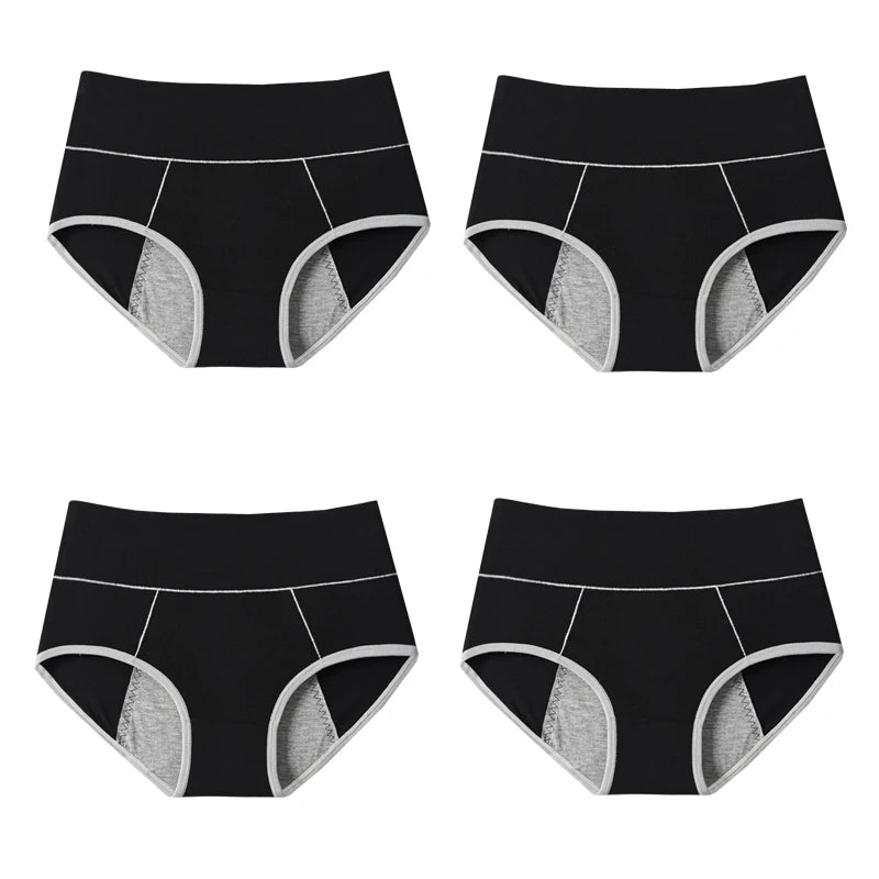 Bragas de cintura alta para mujer, pantalones menstruales a prueba de fugas, ropa interior de período ancho, calzoncillos femeninos de talla grande de algodón fisiológico, 4 Uds.