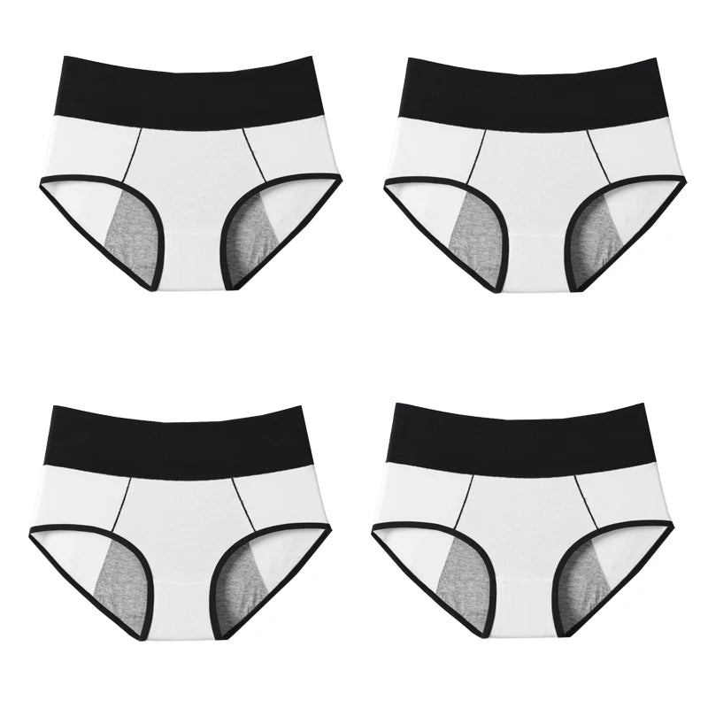 Bragas de cintura alta para mujer, pantalones menstruales a prueba de fugas, ropa interior de período ancho, calzoncillos femeninos de talla grande de algodón fisiológico, 4 Uds.