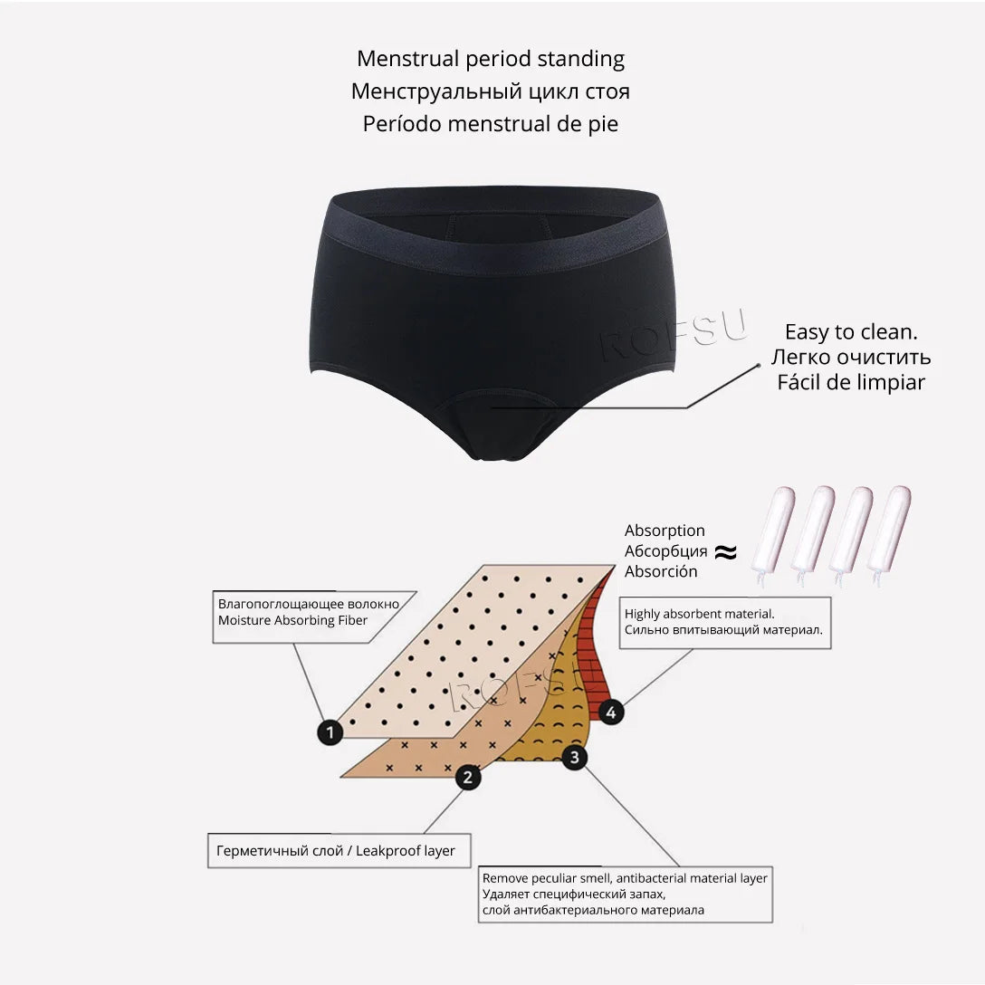 3 uds bragas de período menstrual para mujer, ropa interior a prueba de fugas de algodón de fibra de bambú de 4 capas para bragas absorbentes de incontinencia femenina