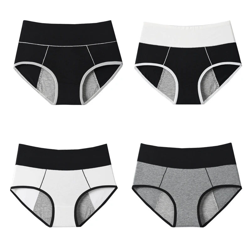 Bragas de cintura alta para mujer, pantalones menstruales a prueba de fugas, ropa interior de período ancho, calzoncillos femeninos de talla grande de algodón fisiológico, 4 Uds.